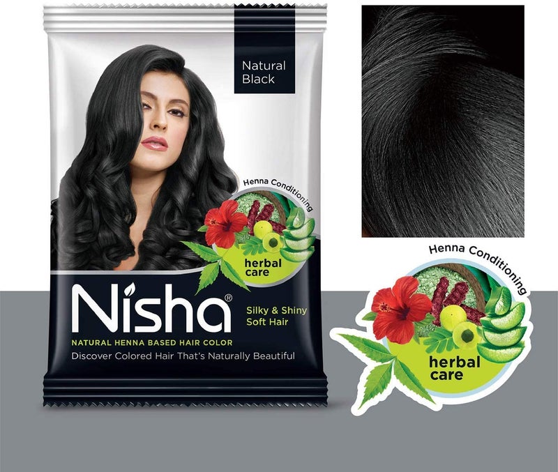 Nisha Natural Henna Based Hair Color (Natural Black) 10GM Pack of 10 - Image 2