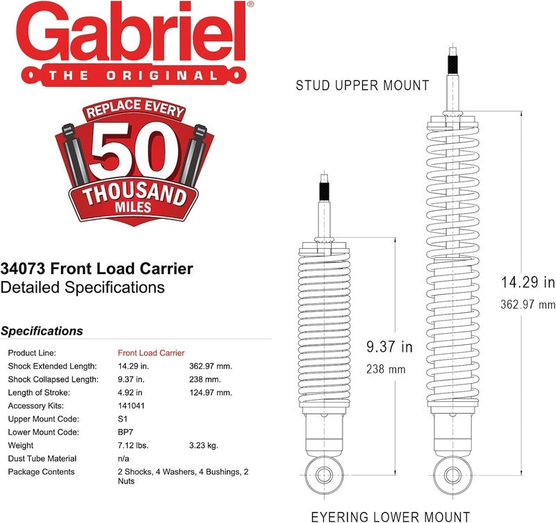 Gabriel 34073 Load Carrier Front Towing Shock Absorbers for Buick; Cadillac; Chevrolet Bel Air C1500 C2500; Ford Victoria GMC Suburban; Lincoln; Oldsmobile; Mercury; Pontiac; Toyota Crown (1 Pair) - Image 5