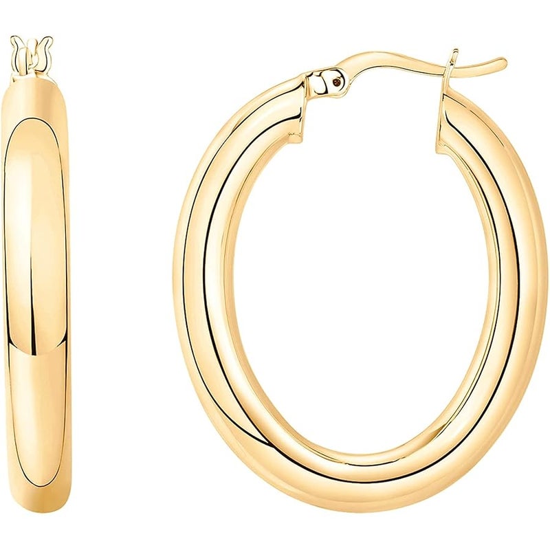 PAVOI 14K Gold Plated Sterling Silver Post Monet Oval Chunky Lightweight Hoop Earrings for Women - Image 1