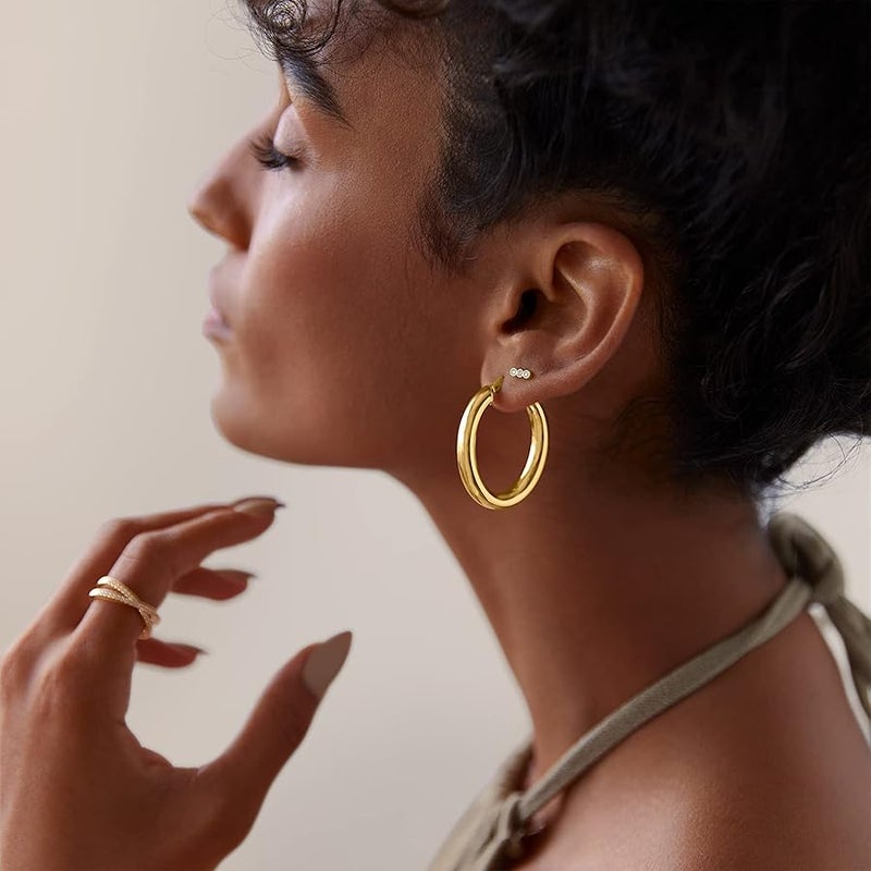 PAVOI 14K Gold Plated Sterling Silver Post Monet Oval Chunky Lightweight Hoop Earrings for Women - Image 2