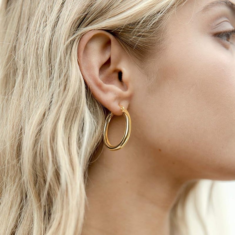 PAVOI 14K Gold Plated Sterling Silver Post Monet Oval Chunky Lightweight Hoop Earrings for Women - Image 4