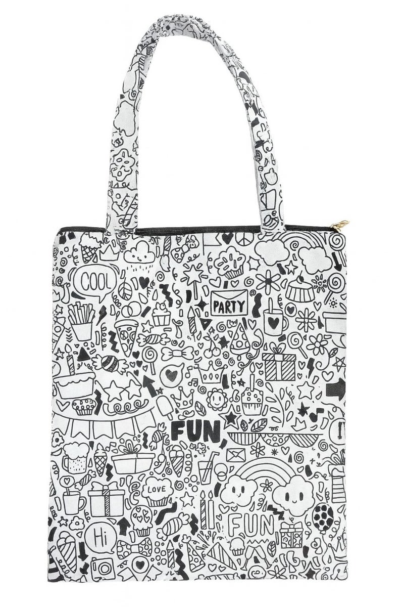 شنطة قطيفة صغيرة برسوم بخط أسود مكتوب عليها FUN – حقيبة ناعمة وأنيقة للاستخدام اليومي، مناسبة لمستحضرات التجميل، الإكسسوارات، أو الهدايا – خفيفة ومتينة