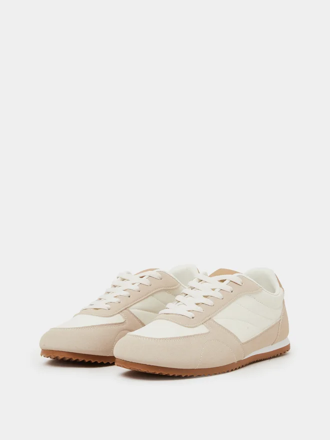 Styli Styli Beige Retro Lace-Up Sneakers