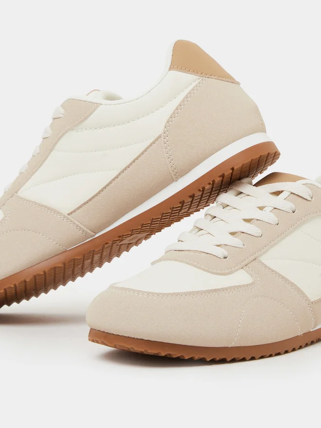 Styli beige Styli Beige Retro Lace-Up Sneakers for Women | Best Price UAE