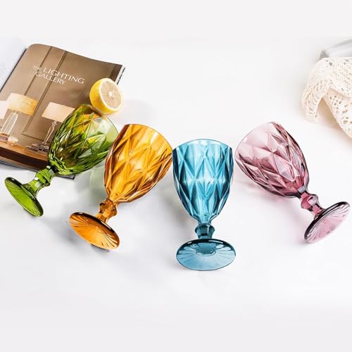 bellemax 300ML Multicolor Crystal Wine Glass Red or White Cut, Transparent Champagne Flute Glass Set, Long Wine Set of 4 - Image 5