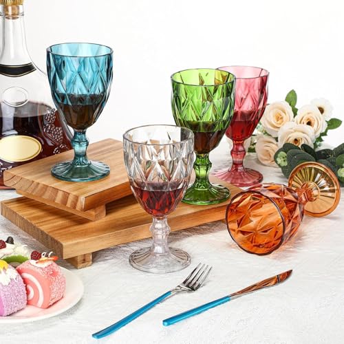 bellemax 300ML Multicolor Crystal Wine Glass Red or White Cut, Transparent Champagne Flute Glass Set, Long Wine Set of 4 - Image 2
