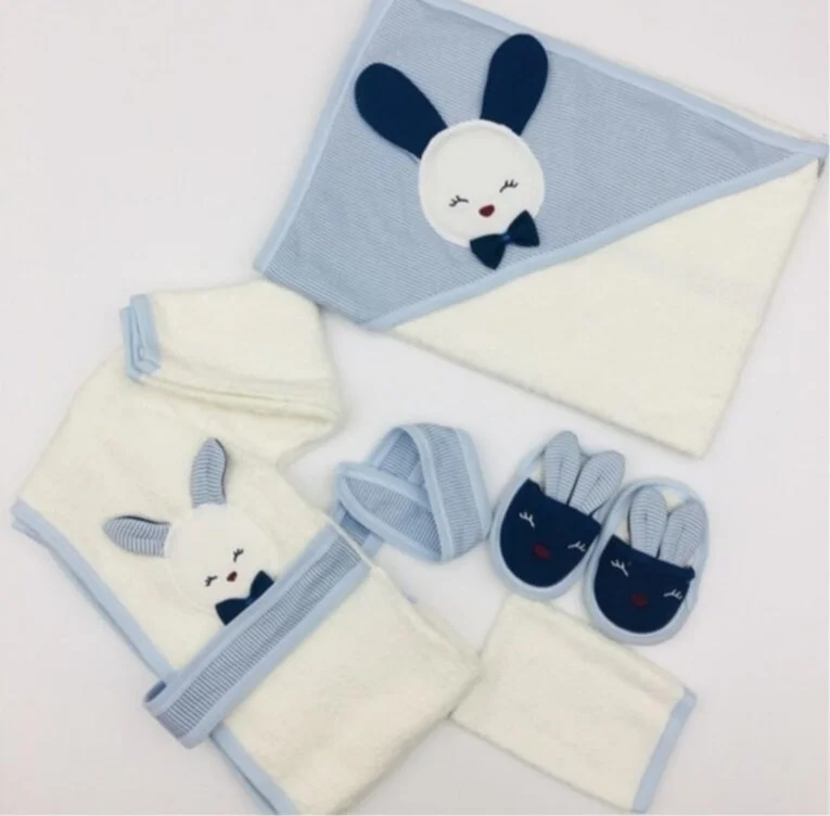 Gaye Bebe 4 Piece Rabbit Baby Bathrobe Set Blue