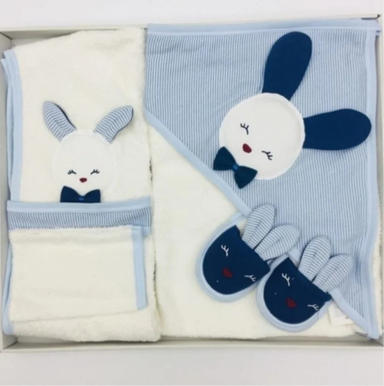 Gaye Bebe 4 Piece Rabbit Baby Bathrobe Set Blue