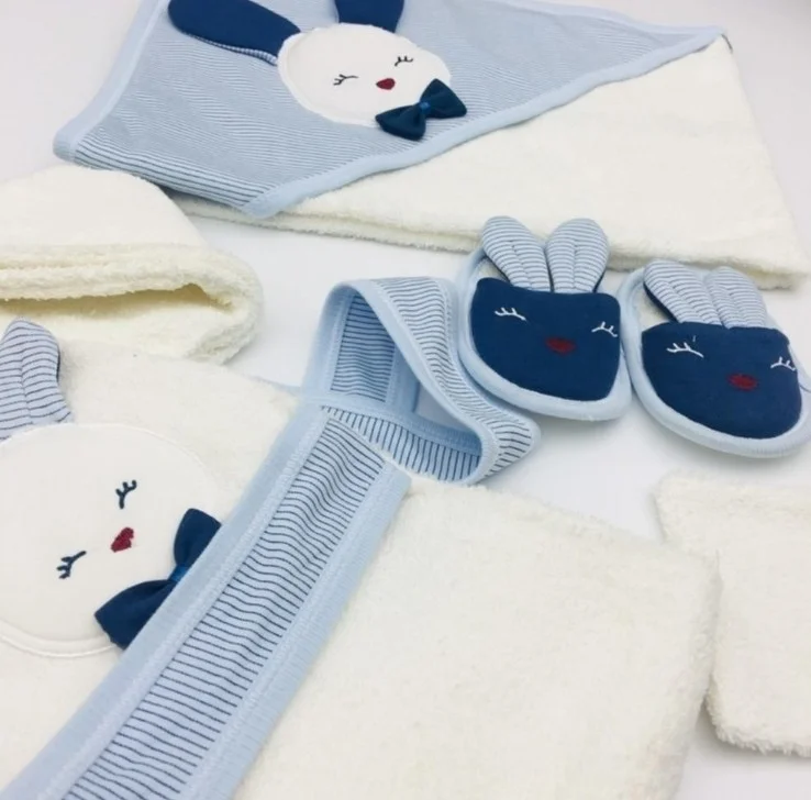 Gaye Bebe 4 Piece Rabbit Baby Bathrobe Set Blue