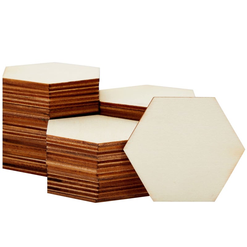 Bright Creations 60 Pack Unfinished Wooden Hexagon Pieces for DIY Crafts 3 Inch Cutouts for Wood Burning Painting Wall Decorations