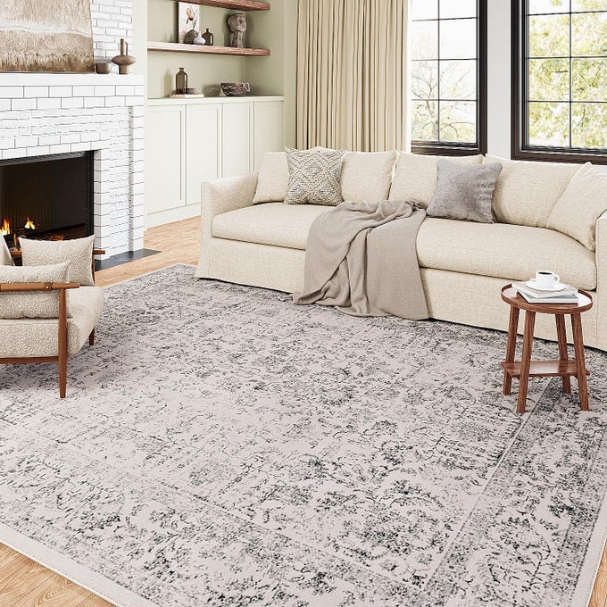 VINTAGE GREY RUGS LIVING ROOM WASHABLE NON SLIP LARGE AREA RUG 200X300CM BEDROOM KITCHEN HALL LOUNGE OFFICE DINING ROOM INDOOR CARPET LOW PILE BIG CARPETS