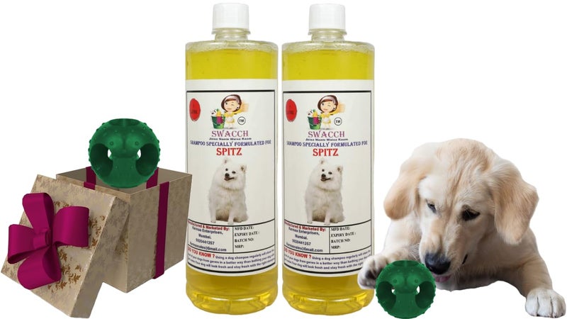 swacch Pet Shampoo | Puppy Safe Shampoo | PH Balanced | Ditch to Itch for Spitz Dog Shampoo 2 Litre (Lemon) + Goofy Ball Chew Toy Combo Pack - Image 1