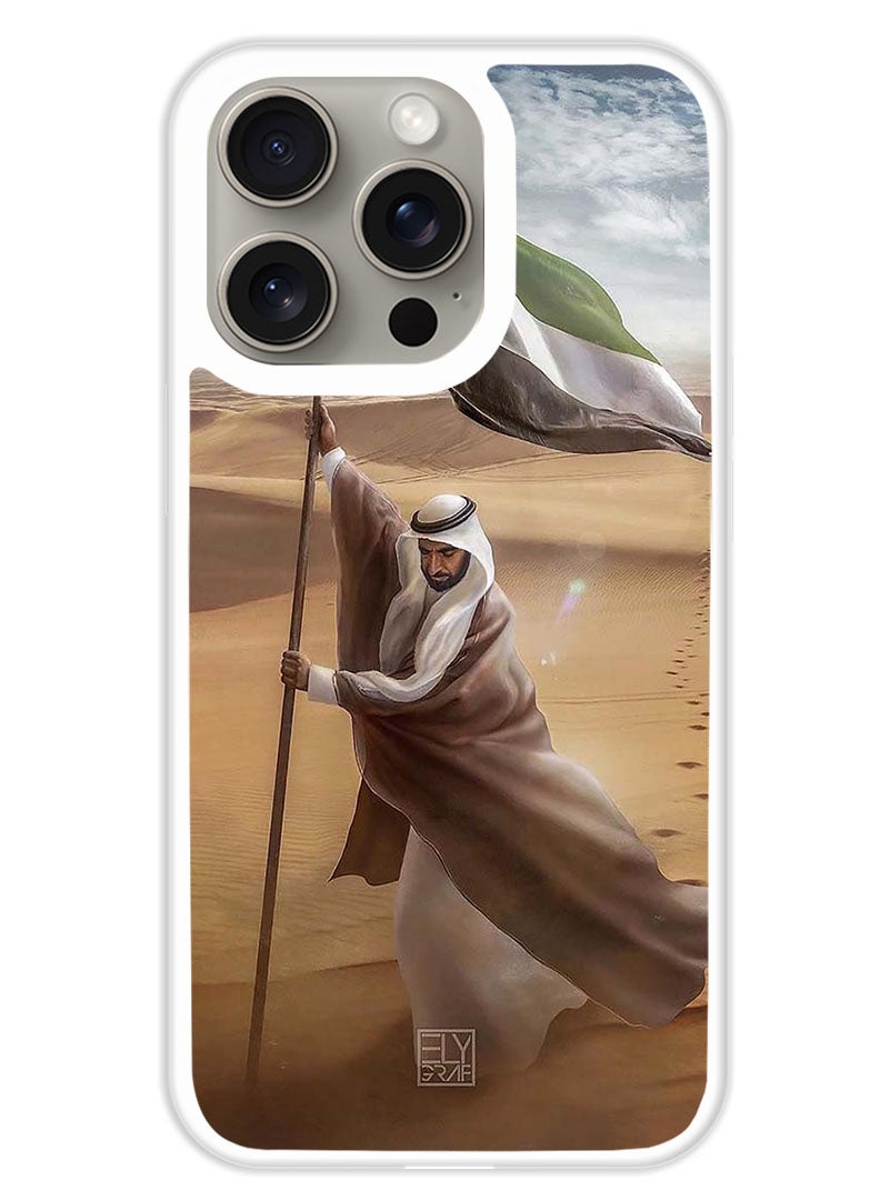 Theodor Protective Case Cover For APPLE IPHONE 15 Pro Max Sheikh Zayed Flag Desert (White Bumper) - Image 1