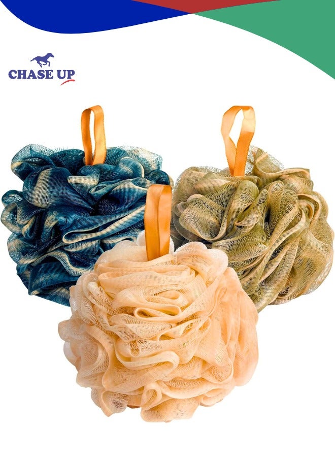 تشيس اب 3 قطع من ليفة الاستحمام، مقشر للجسم للنساء - الرجال، إسفنجة استحمام مقشرة للجسم قابلة للتحلل الحيوي، إسفنجة غسيل للجسم خالية من الخدوش، صديقة للبيئة للعناية بالبشرة - Image 1