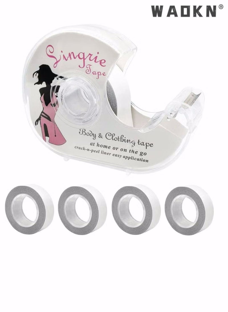 WAOKN Double Sided Clothing Tape, (1+4 Sets) Clear Fabric Strong Tape, Lingerie Tape Body and Clothing Fashion Tape Strong Double Sided Fabric Tape for Clothes Dress Bra, Clear  - Image 1