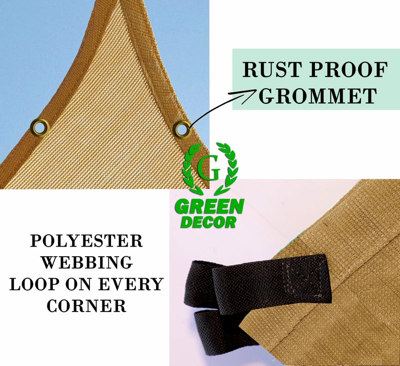 GREEN DECOR-HDPE Fabric Self Fold with SS Eyelet Sun Shade Sails 85-90% Protection from Sun & UV Rays Ideal for CarParking,Outdoor Garden,Balcony, Patio,Tent(Beige Color, 9.5 X 5 Feet) Pack of 1 Pc - Image 4