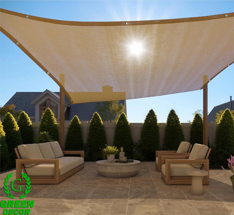 GREEN DECOR-HDPE Fabric Self Fold with SS Eyelet Sun Shade Sails 85-90% Protection from Sun & UV Rays Ideal for CarParking,Outdoor Garden,Balcony, Patio,Tent(Beige Color, 9.5 X 5 Feet) Pack of 1 Pc - Image 2