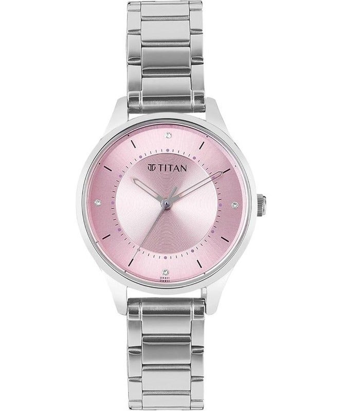 Titan Workwear Pink Round Dial Silver Metal Strap Analogue Watch For Women 2649sm07 - Image 1