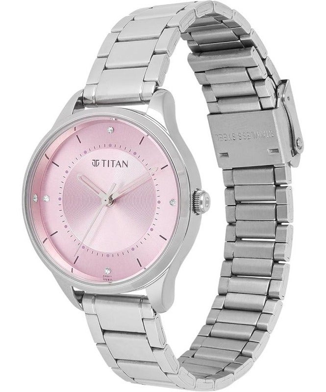 Titan Workwear Pink Round Dial Silver Metal Strap Analogue Watch For Women 2649sm07 - Image 4