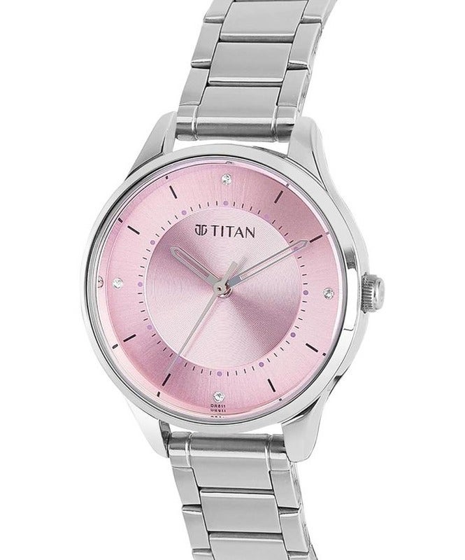 Titan Workwear Pink Round Dial Silver Metal Strap Analogue Watch For Women 2649sm07 - Image 2