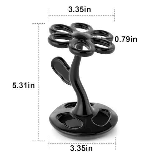 haomsj Toothbrush Holder for Bathroom, Flower Shape Ceramic Toothbrush Organiser, Holds 6 Standard Brushes (It's Black) - Image 5