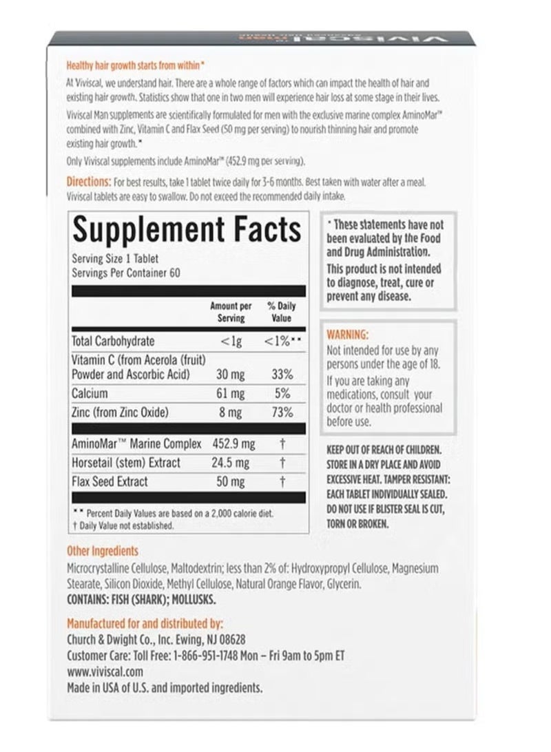 Vivica Viviscal Man Hair Health Supplements, 60 Tablets  - Image 3
