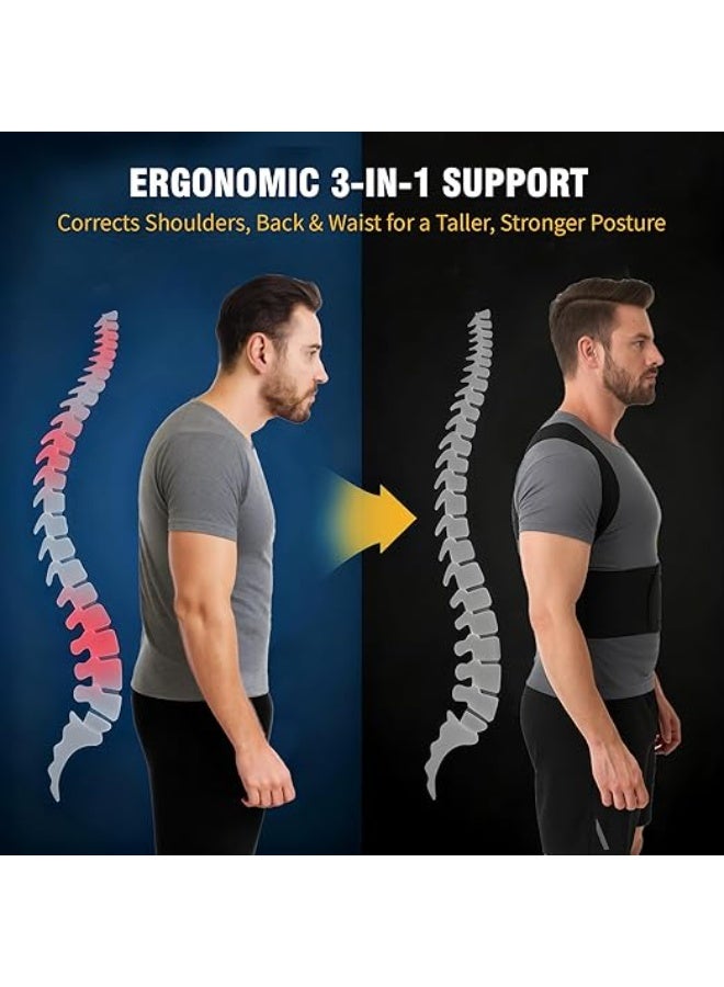 Full Back Support Posture Corrector for Men – Ergonomic 3-in-1 System for Upper, Mid & Lower Back Pain Relief – Improves Posture, Stops Slouching & Rounds Shoulders - Image 4