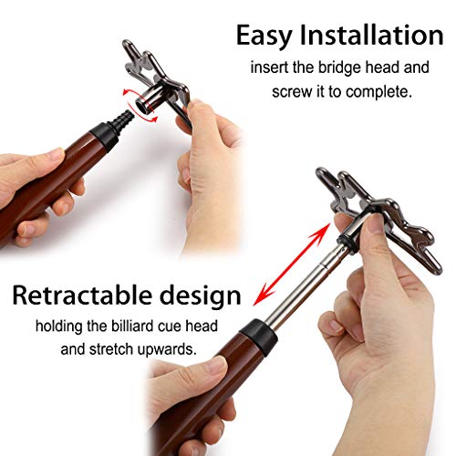 OwnMy Retractable Billiards Bridge Stick with Removable Bridge Head and Wood Handle, Pool Stick Length extends up to 35CM - 140CM, Billiards Pool Cue Accessory (Brown) - Image 4