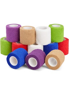 Juvale Juvale 12 Rolls Self Adhesive Stretch Bandage Wrap 2 Inch x 6 Yards, Adherent Cohesive Vet Tape for First Aid, Wrist and Ankle Swelling, Animals, Pets, Sports (6 Colors) 