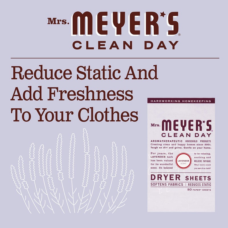 MRS. MEYER'S CLEAN D أوراق مجفف السيدة مايرز كلين داي باللافندر، عدد 80 (عبوة من قطعتين) - Image 4