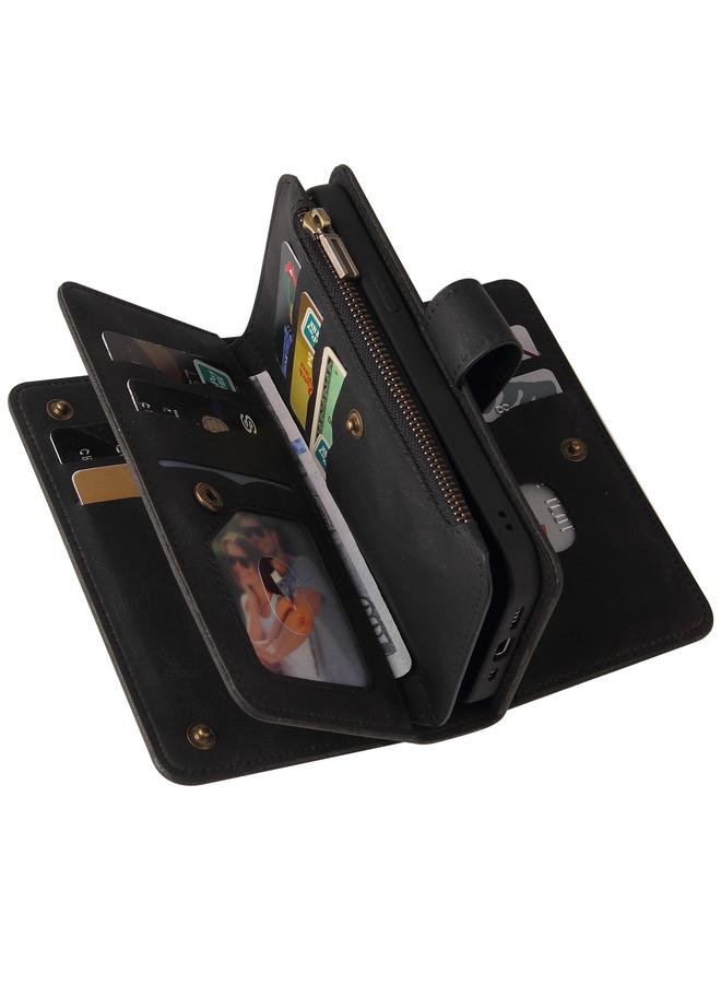erorex Case For iPhone XR Skin Feel PU + TPU Horizontal Flip Leather Case with Holder & 15 Cards Slot & Wallet & Zipper Pocket & Lanyard  - Image 4