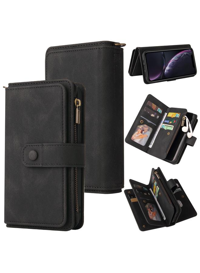 erorex Case For iPhone XR Skin Feel PU + TPU Horizontal Flip Leather Case with Holder & 15 Cards Slot & Wallet & Zipper Pocket & Lanyard  - Image 1