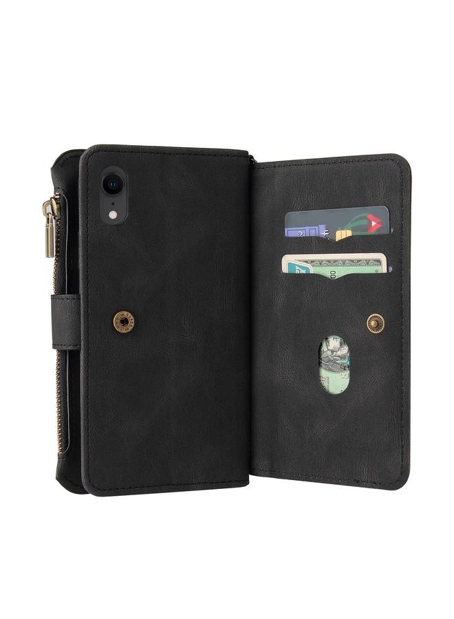 erorex Case For iPhone XR Skin Feel PU + TPU Horizontal Flip Leather Case with Holder & 15 Cards Slot & Wallet & Zipper Pocket & Lanyard  - Image 5