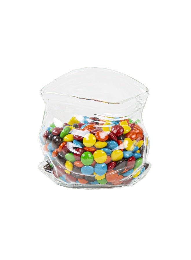 Restaurantware 8 Ounce Unzipped Bag Bowl, 1 Small Glass Bag - Realistic Crinkled Edges, Serve Candy, Popcorn, or Nuts, Clear Glass Bag Bowl, Dishwashable, Flat Base - Image 2