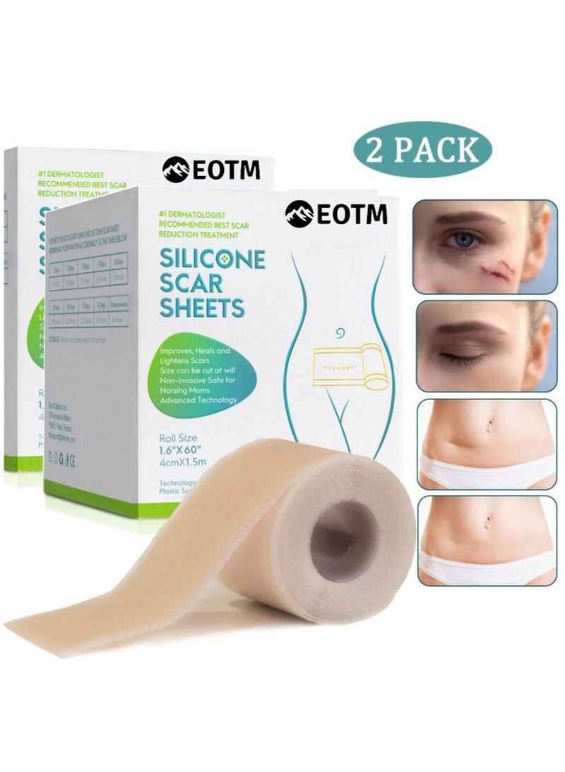 EOTM 2 Pc Pack Professional Silicone Scar Sheets Scar Removal Tape For C-Section, Surgery, Burn, Keloid, Acne, Roll Size 1.6" X 60"  - Image 1