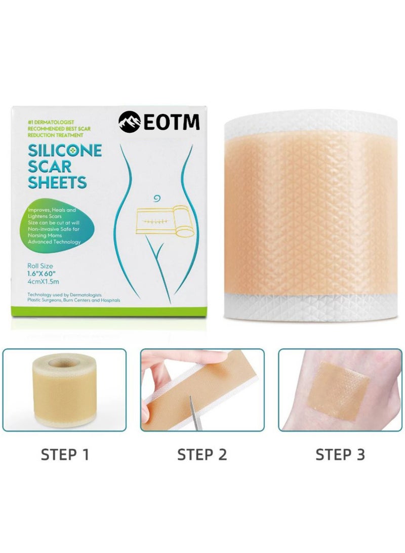 EOTM 2 Pc Pack Professional Silicone Scar Sheets Scar Removal Tape For C-Section, Surgery, Burn, Keloid, Acne, Roll Size 1.6" X 60"  - Image 2