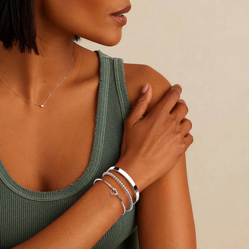 Poxtex Silver Cuff Bracelets Set for Women, Silver Bangle Link Chain Bracelets, Trendy Stackable Waterproof Jewelry Gifts Adjustable - Image 2