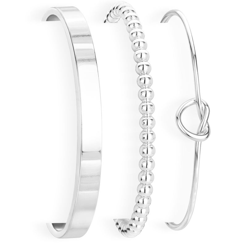 Poxtex Silver Cuff Bracelets Set for Women, Silver Bangle Link Chain Bracelets, Trendy Stackable Waterproof Jewelry Gifts Adjustable - Image 1