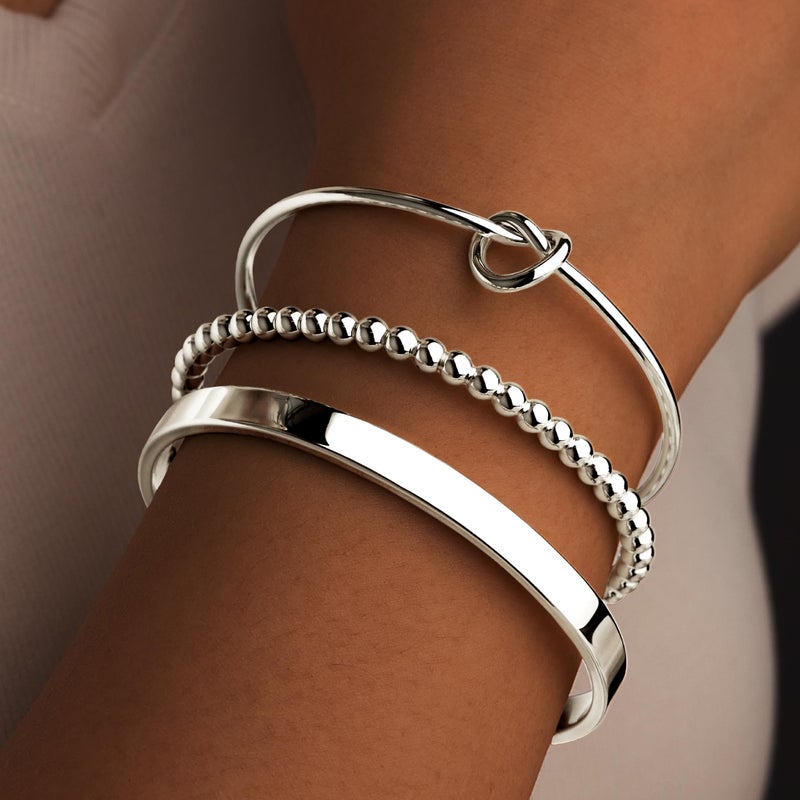 Poxtex Silver Cuff Bracelets Set for Women, Silver Bangle Link Chain Bracelets, Trendy Stackable Waterproof Jewelry Gifts Adjustable - Image 5