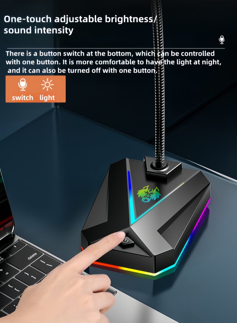 nihao Intelligent Noise-cancelling Game Microphone with Lighting Effects, Computer Desktop Microphone Home Noise Reduction Eating Chicken E-sports Live Broadcast Notebook Wired Recording Conference - USB Lion Head  - Image 4