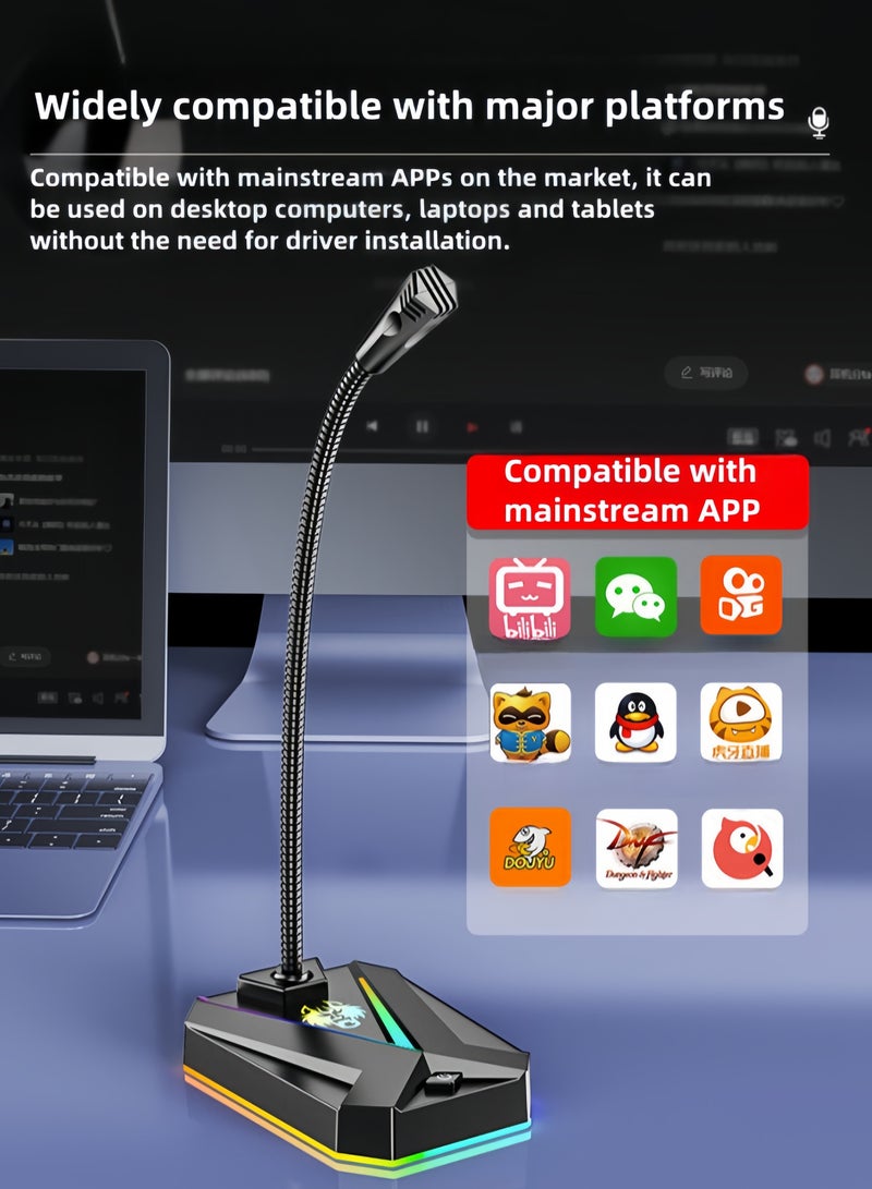 nihao Intelligent Noise-cancelling Game Microphone with Lighting Effects, Computer Desktop Microphone Home Noise Reduction Eating Chicken E-sports Live Broadcast Notebook Wired Recording Conference - USB Lion Head  - Image 5