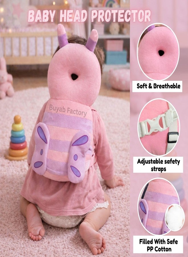 Laurant Baby Head Protector Safety Backpack with Butterfly Design, Pink, for Crawling and Walking Babies - Image 2