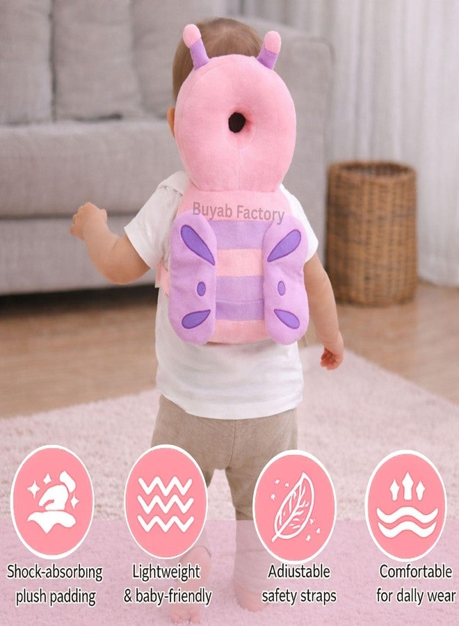 Laurant Baby Head Protector Safety Backpack with Butterfly Design, Pink, for Crawling and Walking Babies - Image 3