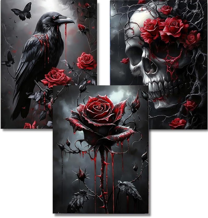 DAZZLEDOTS Diamond Art Kits for Adults, 3-Pack Halloween Diamond Painting Kits for Beginner Skull Round 5D Full Drill Diamond Dots Crafts for Home Wall Decor Gifts 12x16 Inch - Image 1