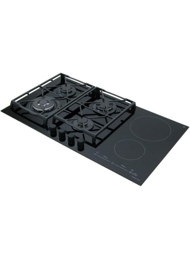 كيتشن لاين موقد هجين مدمج، 90 سم، 4 شعلات غاز + 2 مناطق كهربائية، زجاج سيراميك أسود ، IN4020 - Image 1