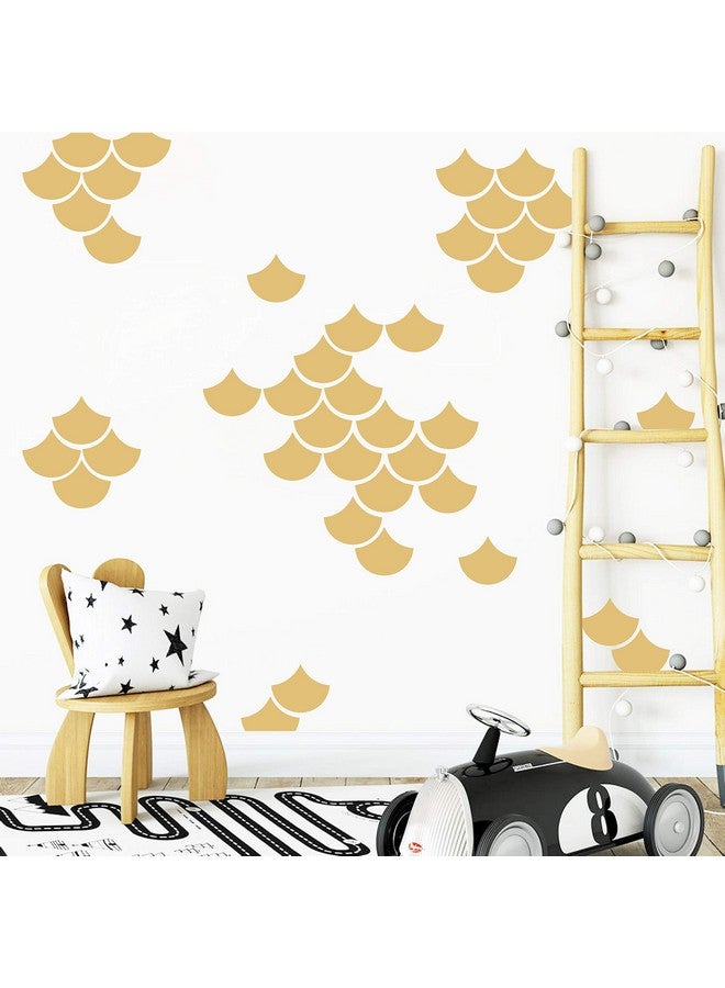 GESTYZ 40 Pcs Mermaid Scale Wall Decal, Nursery Decor, Geometric Decals, Modern Wall Decals, Unique Wall Decor for Kids, Wall Decals for Girls Boys Room(Y06) (Matte Gold) - Image 2