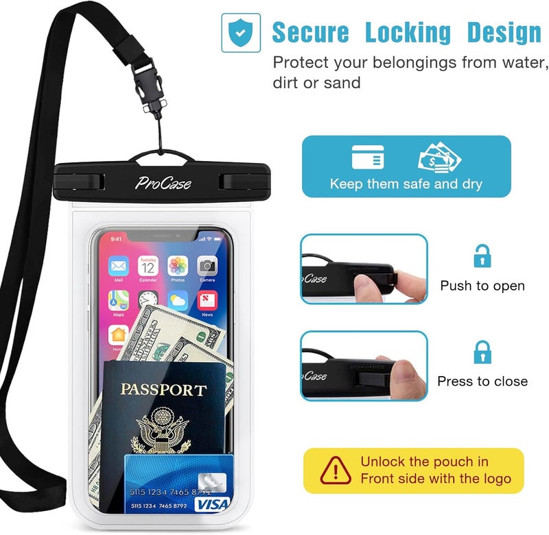 Procase 2 Pack Waterproof Phone Pouch Case, 7" Universal Underwater Cellphone Dry Bag for iPhone 17 Air 16 15 14 13 Pro Plus Max 12 11, Galaxy S24 S23 S22 Ultra Pixel -Clear - Image 4