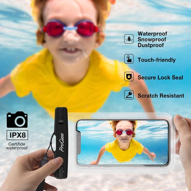 Procase 2 Pack Waterproof Phone Pouch Case, 7" Universal Underwater Cellphone Dry Bag for iPhone 17 Air 16 15 14 13 Pro Plus Max 12 11, Galaxy S24 S23 S22 Ultra Pixel -Clear - Image 3