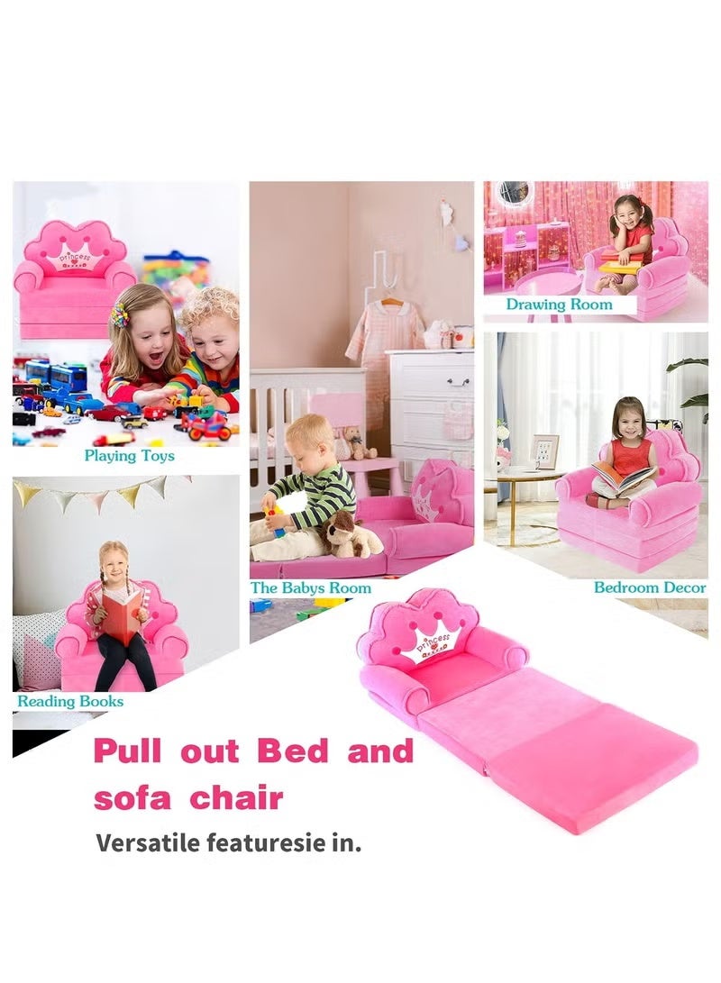 KHAJUL Kids sofa, Kids Foldable Sofa Bed, Princess Chair for Toddlers, Pink Cartoon Shape, High Density Foam, Fold Out Couch for Bedroom, Sofa Bed for Boys & Girls (Pink) - Image 2