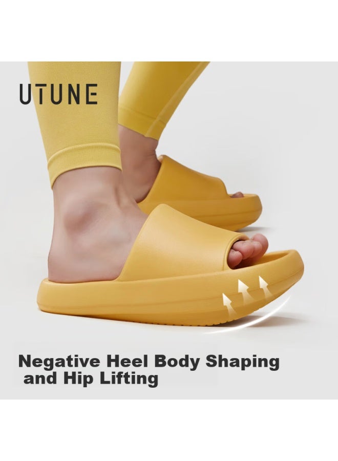 Utune Women's Platform Slippers With Negative Heel, Non-slip Indoor Stretching Shoes, High Front Low Back Couple Slippers For Summer, Black, Size 37-38 - Image 1